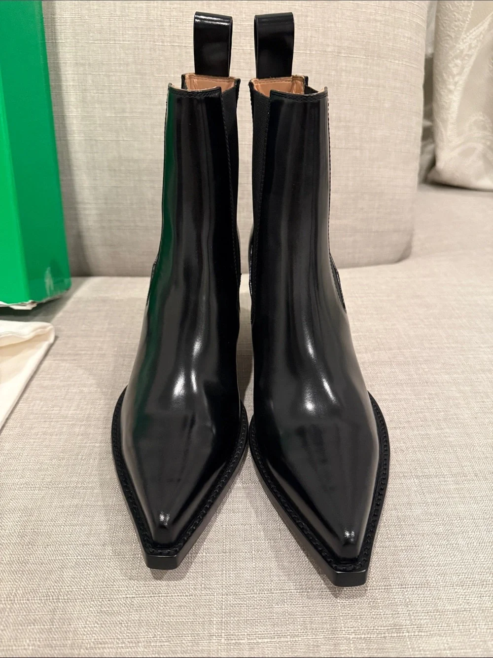 Bottega Veneta Black Pointed Toe Chelsea Wedge Boots